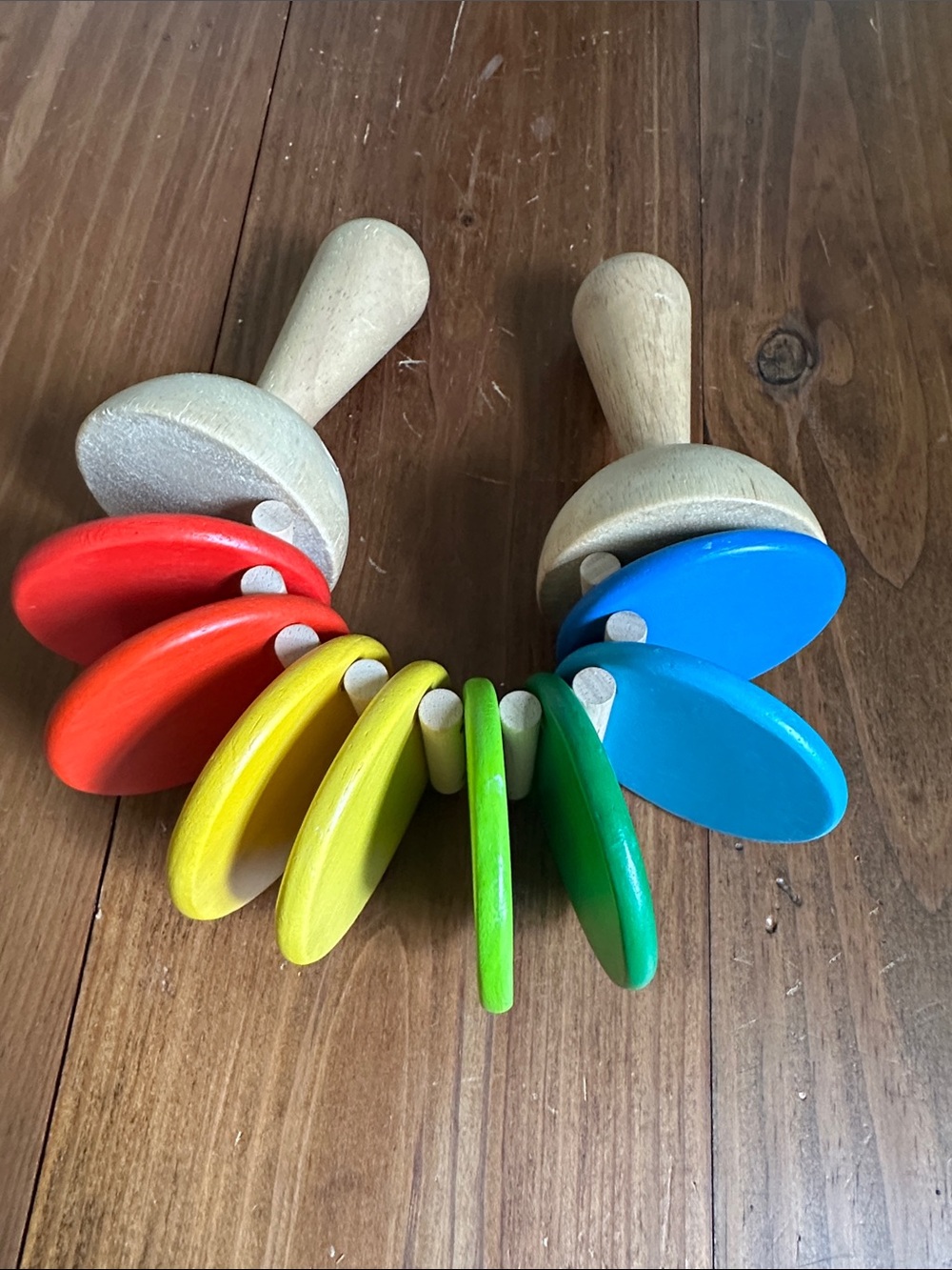 Wooden Rainbow Clacker Toy - Colorful Handheld Kids Toy